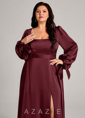 Azazie Leonia Cabernet A-Line Long Sleeve Stretch Satin Dress cabernet