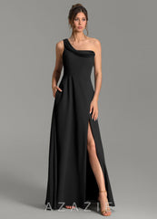 Azazie Thea Black A-Line One Shoulder Chiffon Dress black