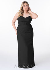 Azazie Mai Black Sheath Pleated Chiffon Dress black