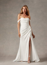 Azazie Moonlight Wedding Dress Diamond White Mermaid Scoop Pleated Crepe Back Satin Dress