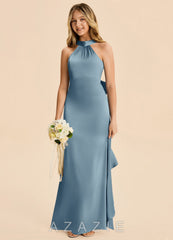 Azazie Ayah Junior Dusty Blue Mermaid High Neck Stretch Satin Dress dusty_blue