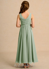Azazie Ducky Girls Formal Dusty Sage A-Line Pleated Chiffon Dress dusty_sage