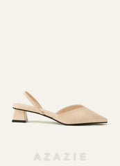 Pointed Toe Slingback Low Heels Sculptural Block Heel Comfortable Dress Shoes