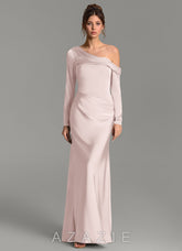 Azazie Sandra Blushing Pink Mermaid Long Sleeve Stretch Satin Dress