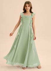Azazie Carmin Junior Dusty Sage A-Line Ruched Chiffon Dress