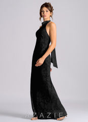 Azazie Velli Black Mermaid High Neck Floral Burnout Dress black