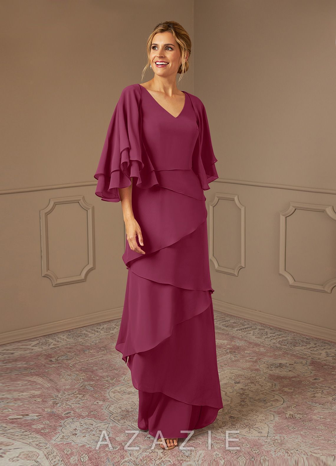 Azazie OHara Mulberry A-Line V-Neck Chiffon Dress