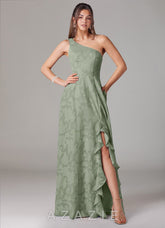 Azazie Ellianna Agave A-Line One Shoulder Floral Burnout Dress