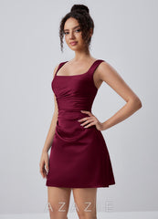 Isabeau Burgundy Satin Ruched Lace-Up Mini Dress