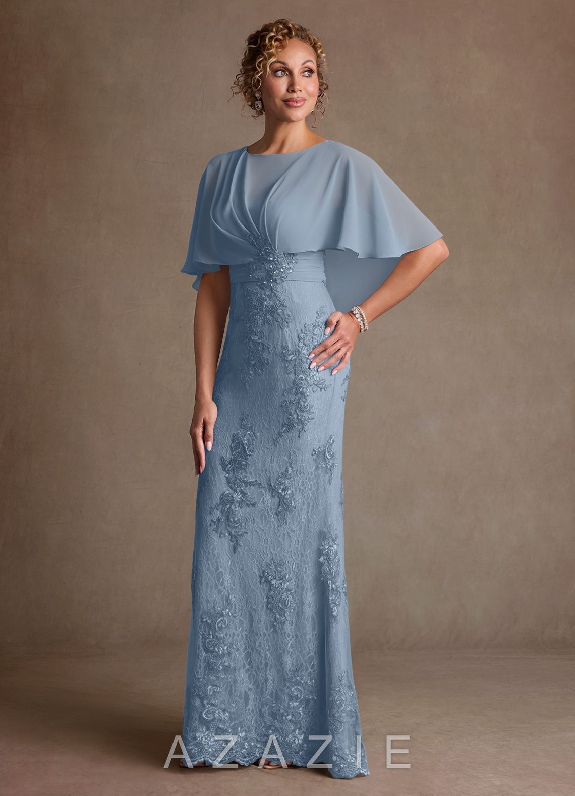 Azazie Amrita Dusty Blue Mermaid Lace Chiffon Dress