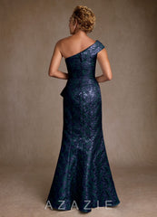 Azazie Hampton Dark Navy Mermaid One Shoulder Jacquard Dress dark_navy