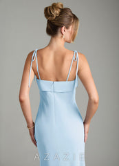 Azazie Ellia Sky Blue Sheath Bow Chiffon Dress sky_blue