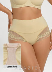High Waist Tummy Control Lace Panel Briefs warm_beige