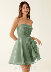 Nadine Sage Satin Faced Chiffon Ruffled Mini Dress