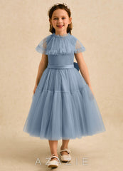 Azazie Kennedy Dusty Blue A-Line Ruched Tulle Dress dusty_blue