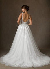 Azazie Sabine Diamond White Ball-Gown Square Neckline Lace Dress diamond_white