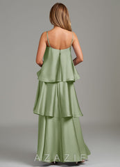 Azazie Azalea Dusty Sage A-Line Ruched Stretch Satin Dress dusty_sage