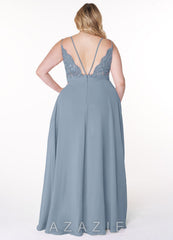 Azazie Lennon Dusty Blue A-Line Lace Chiffon Dress dusty_blue