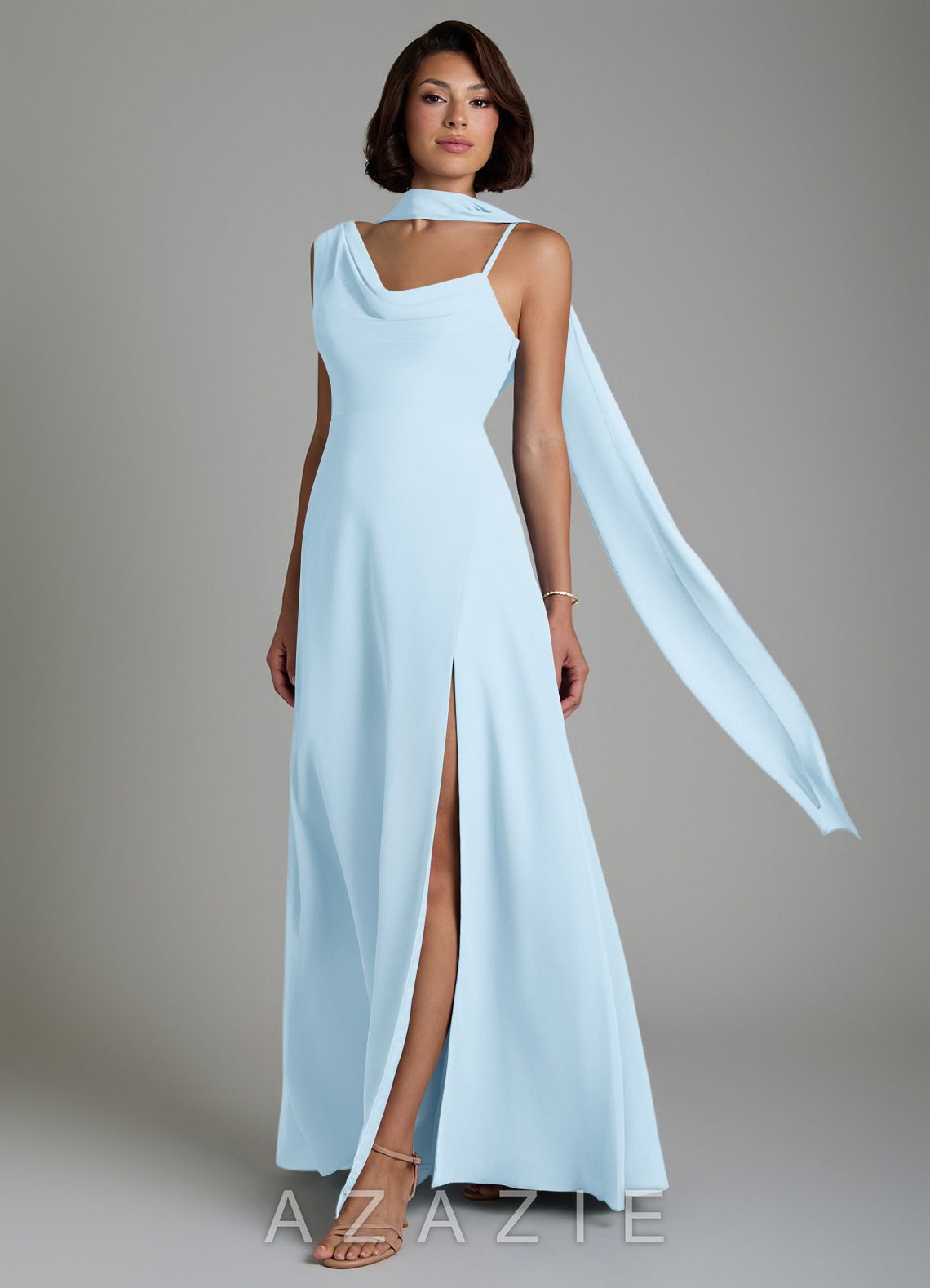 Azazie True Sky Blue A-Line Pleated Chiffon Dress