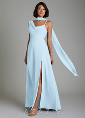 Azazie True Sky Blue A-Line Pleated Chiffon Dress