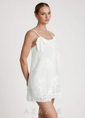 Classic Sheer Lace Satin Slip Dress  white