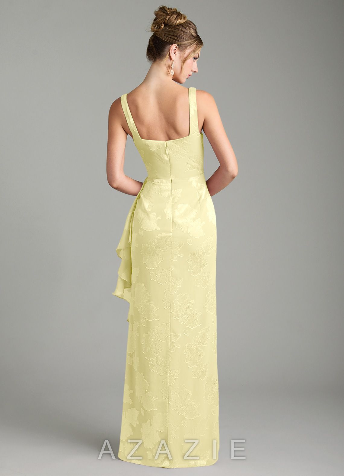 Azazie Veronica Lemon Sorbet Mermaid Pleated Floral Jacquard Burnout Dress lemon_sorbet