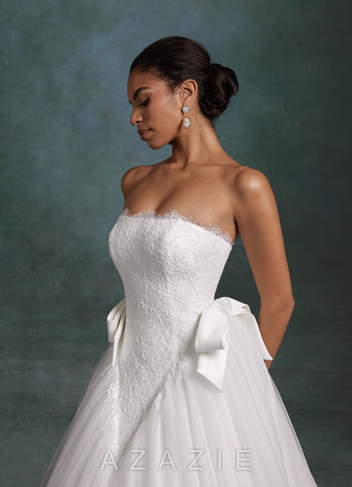 Azazie Raya Diamond White Ball-Gown Strapless Tulle Dress diamond_white