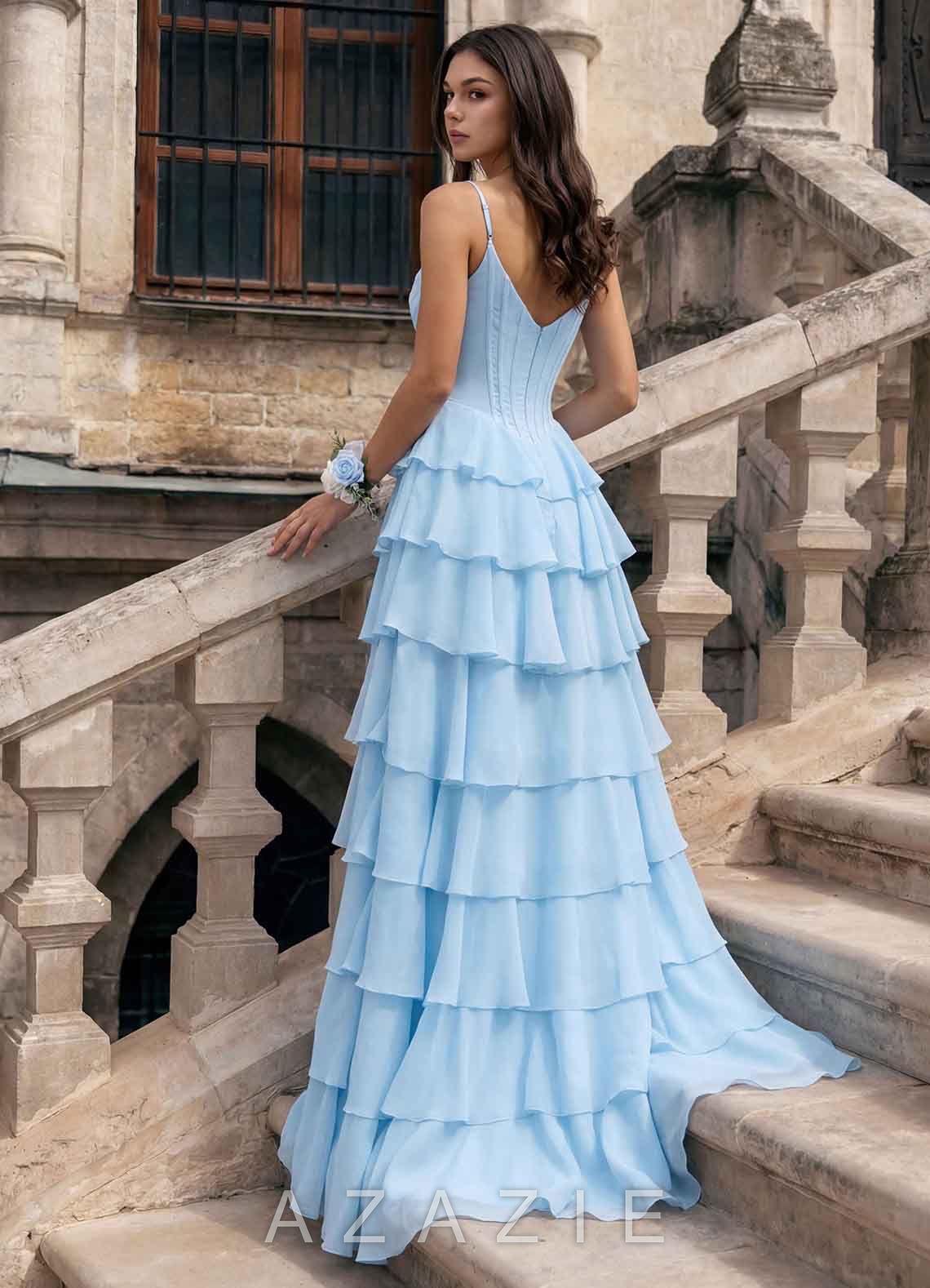 Floralace Sky Blue Ruffled A-line Prom Dress  sp_sky_blue_#111401