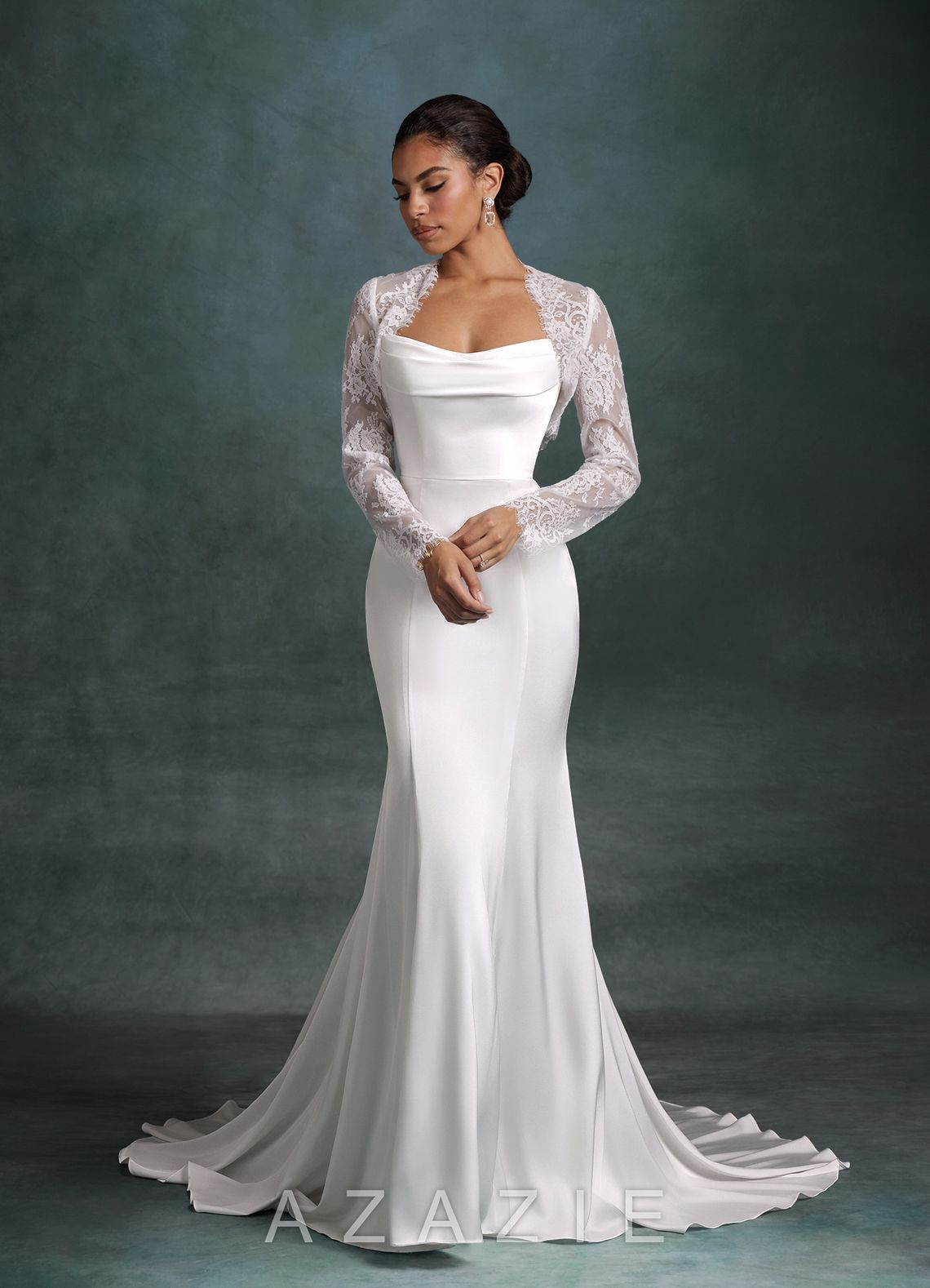 Azazie Tessa Diamond White Mermaid Strapless Stretch Satin Dress diamond_white