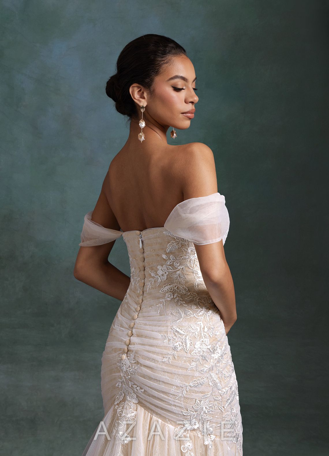 Azazie Ella Diamond White Champagne Mermaid Sweetheart Neckline Tulle Dress diamond_white/champagne
