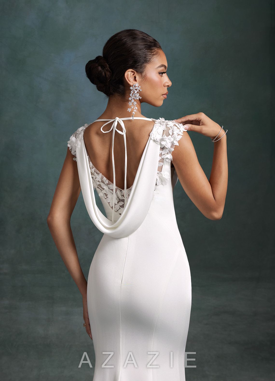 Azazie Oaklynn Diamond White Mermaid Boatneck Crepe Back Satin Dress diamond_white