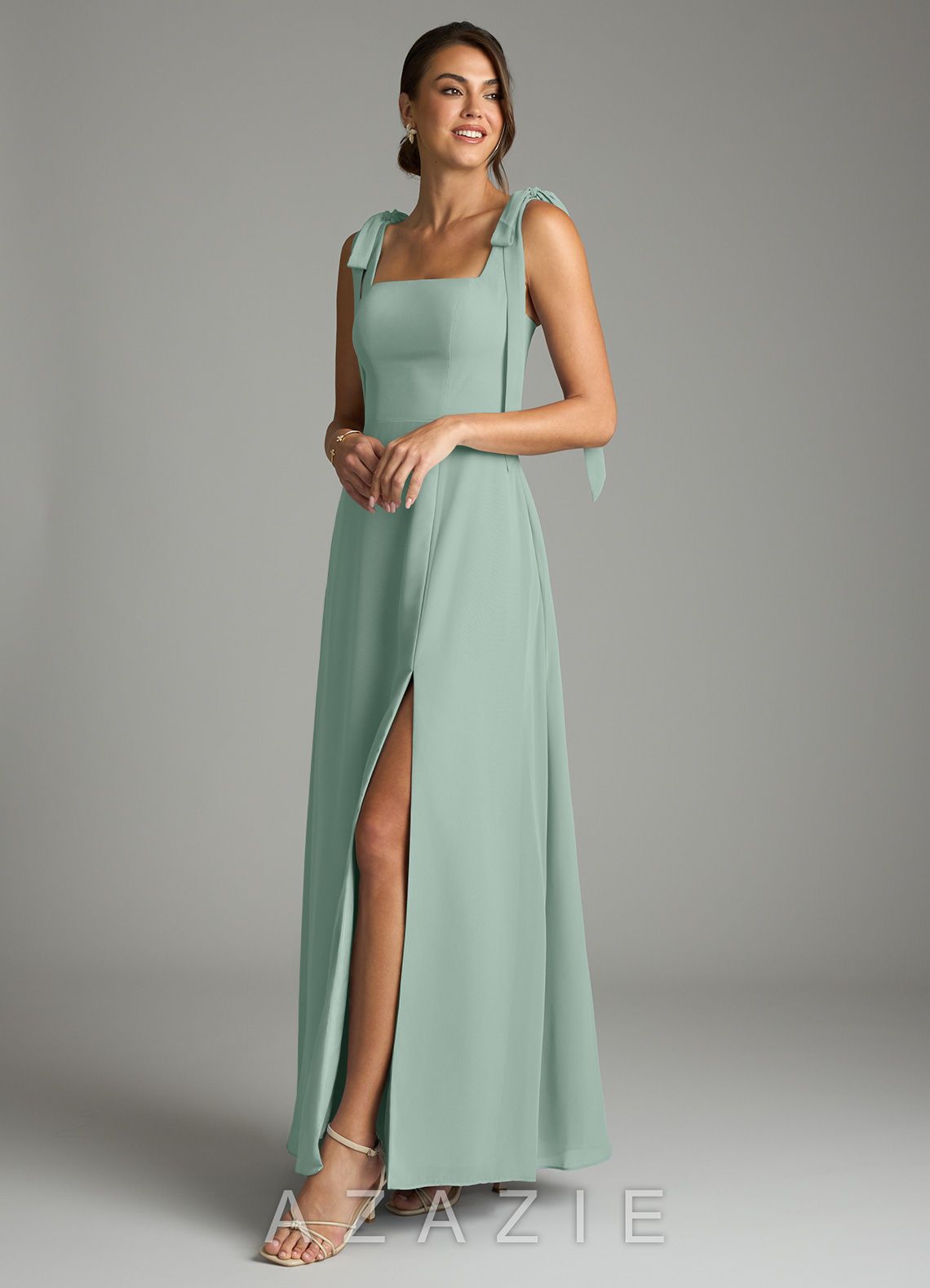 Azazie Debra Agave A-Line with Pockets Chiffon Convertible Dress agave