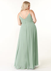Azazie Janine Agave A-Line V-Neck Chiffon Dress agave
