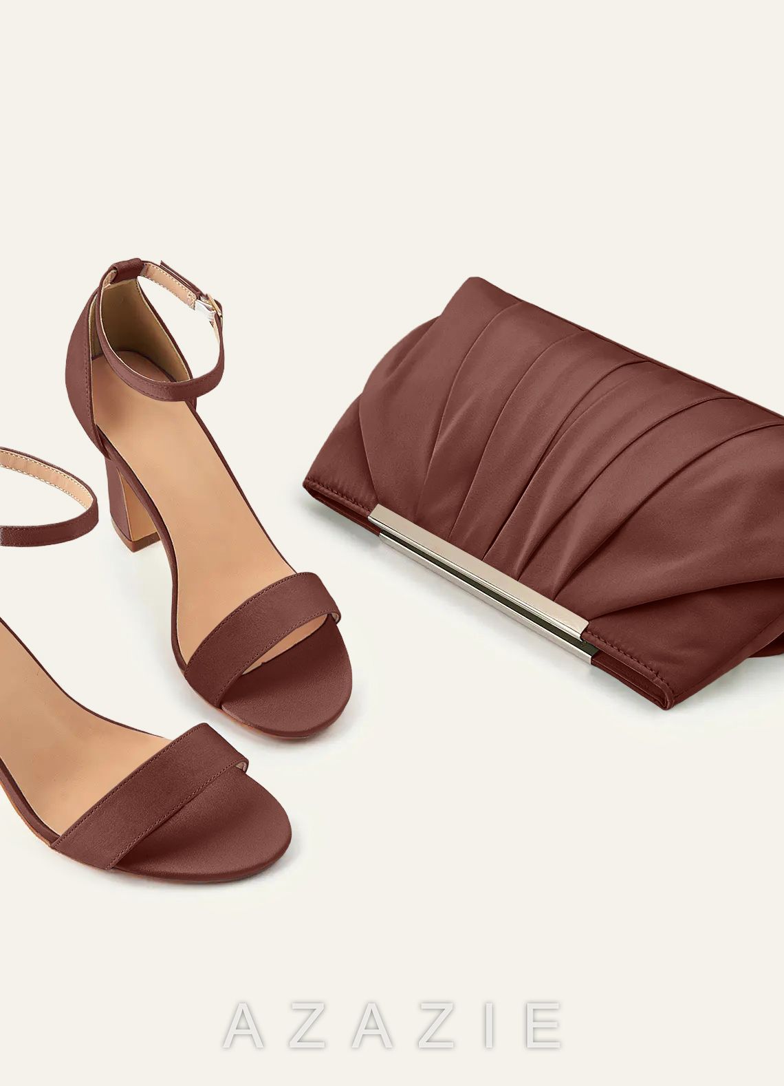 Matching Color Stretch Satin One Strap Buckle Chunky Heel Sandals  espresso