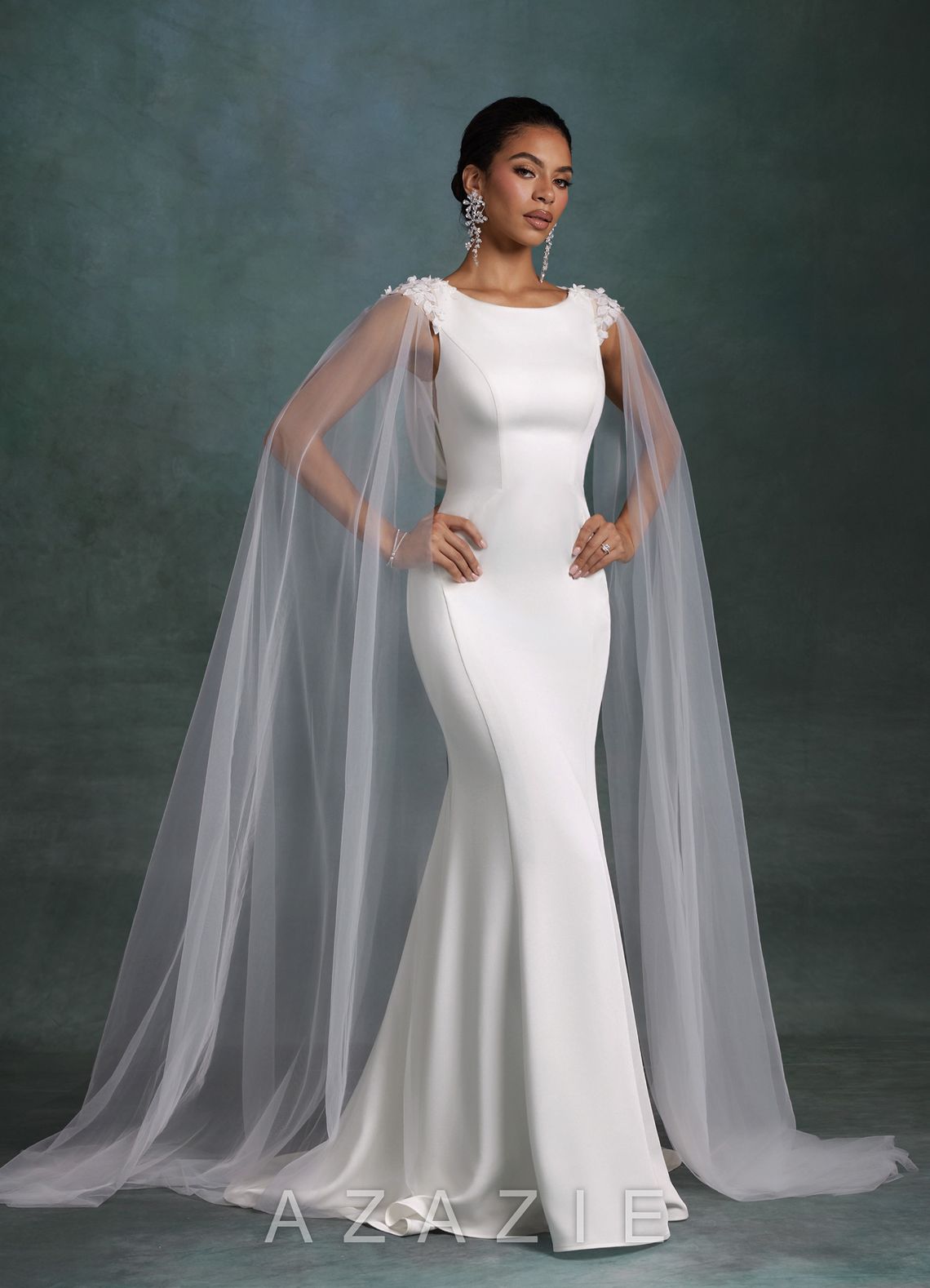 Azazie Oaklynn Diamond White Mermaid Boatneck Crepe Back Satin Dress diamond_white