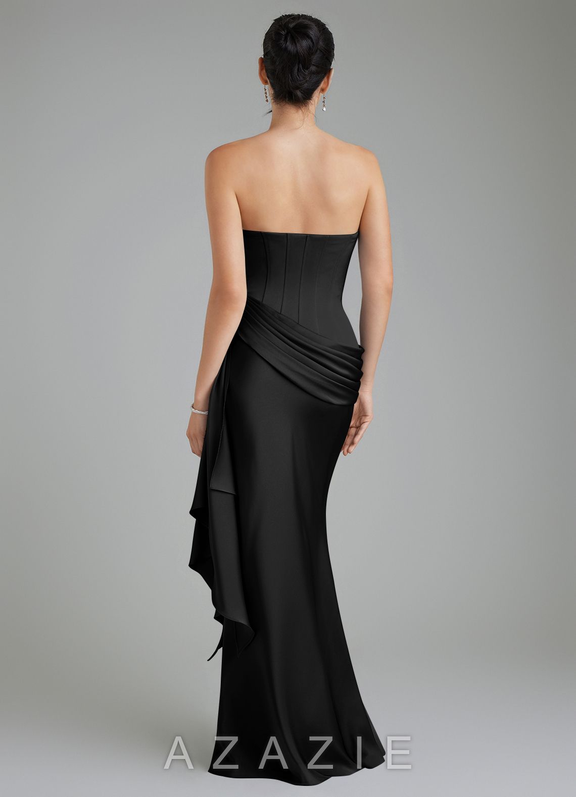 Azazie Draya Black Mermaid Strapless Stretch Satin Dress black