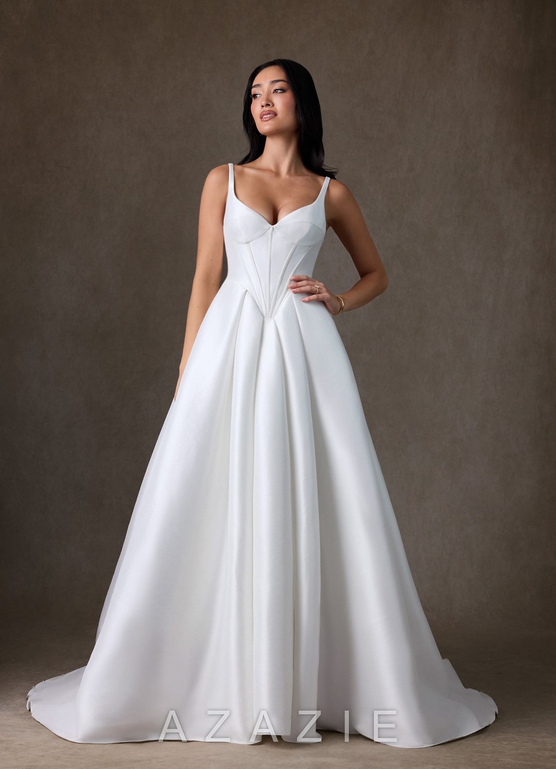 Azazie Anijah Diamond White Ball-Gown Stretch Mikado Dress