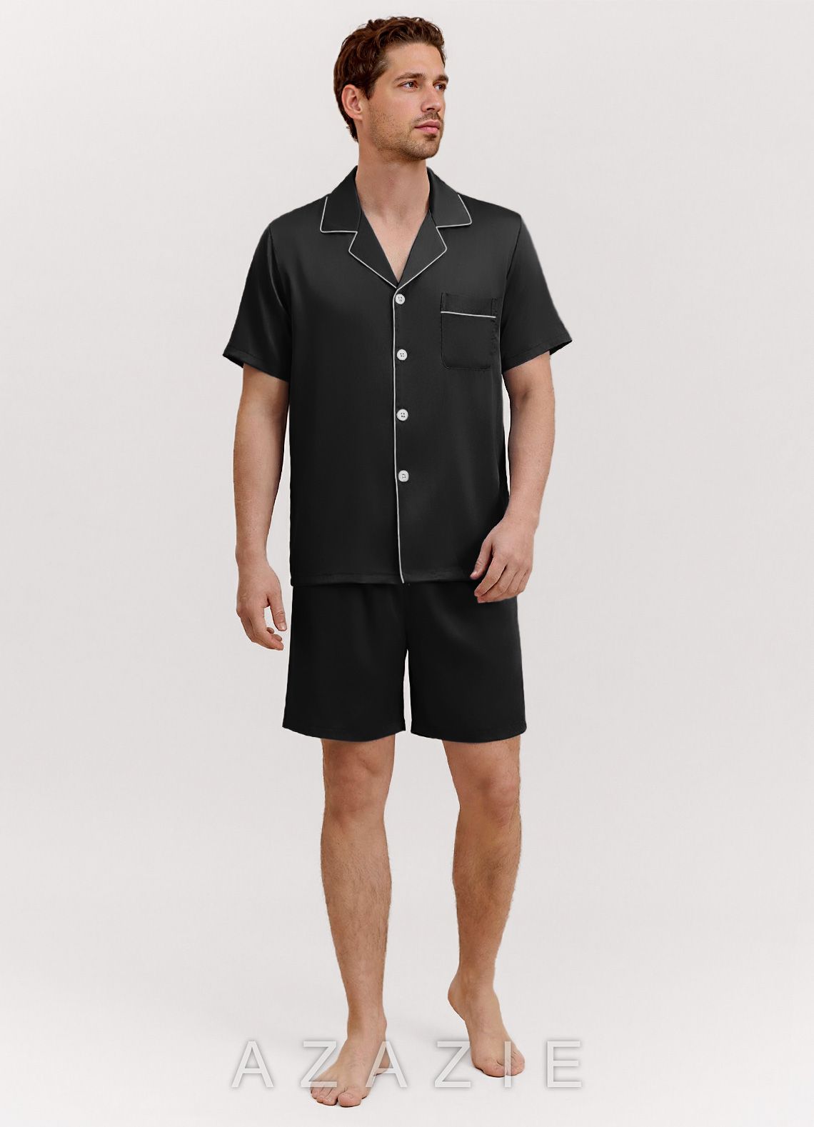 Men's Satin Short Sleeve Pajama Set  black