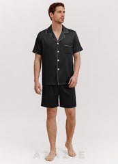 Men's Satin Short Sleeve Pajama Set  black