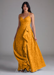 Azazie Naeem Butterscotch A-Line Sweetheart Neckline Floral Burnout Dress butterscotch