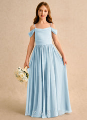 Azazie Shia Girls Formal Sky Blue A-Line Off the Shoulder Chiffon Dress sky_blue