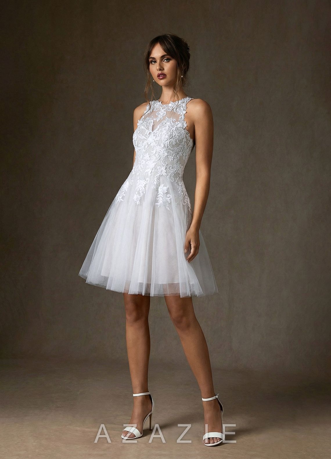 Azazie Melrose Diamond White A-Line Sweetheart Neckline Lace Dress diamond_white