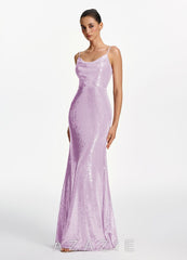 Elodie Lilac Sequins V-neck Mermaid Dress