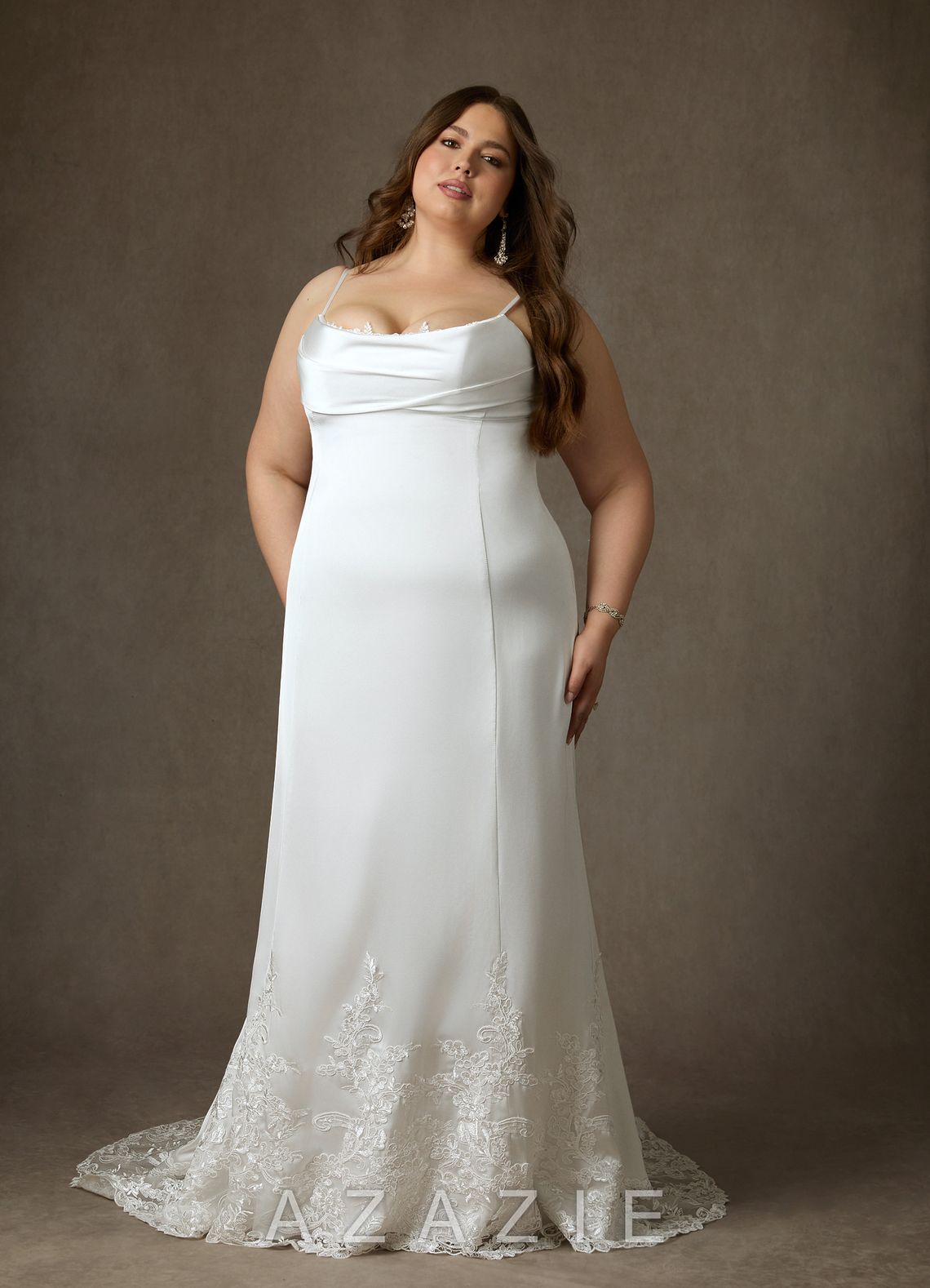 Azazie Eliora Diamond White Fit and Flare Stretch Satin Dress diamond_white