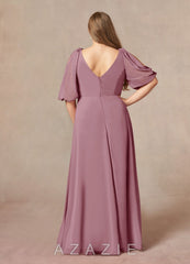 Azazie Bronwyn Vintage Mauve A-Line V-Neck Ruched Chiffon Dress vintage_mauve