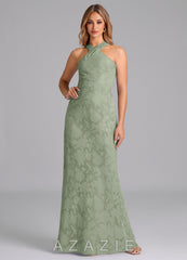 Azazie Doretta Agave Mermaid Pleated Floral Burnout Dress