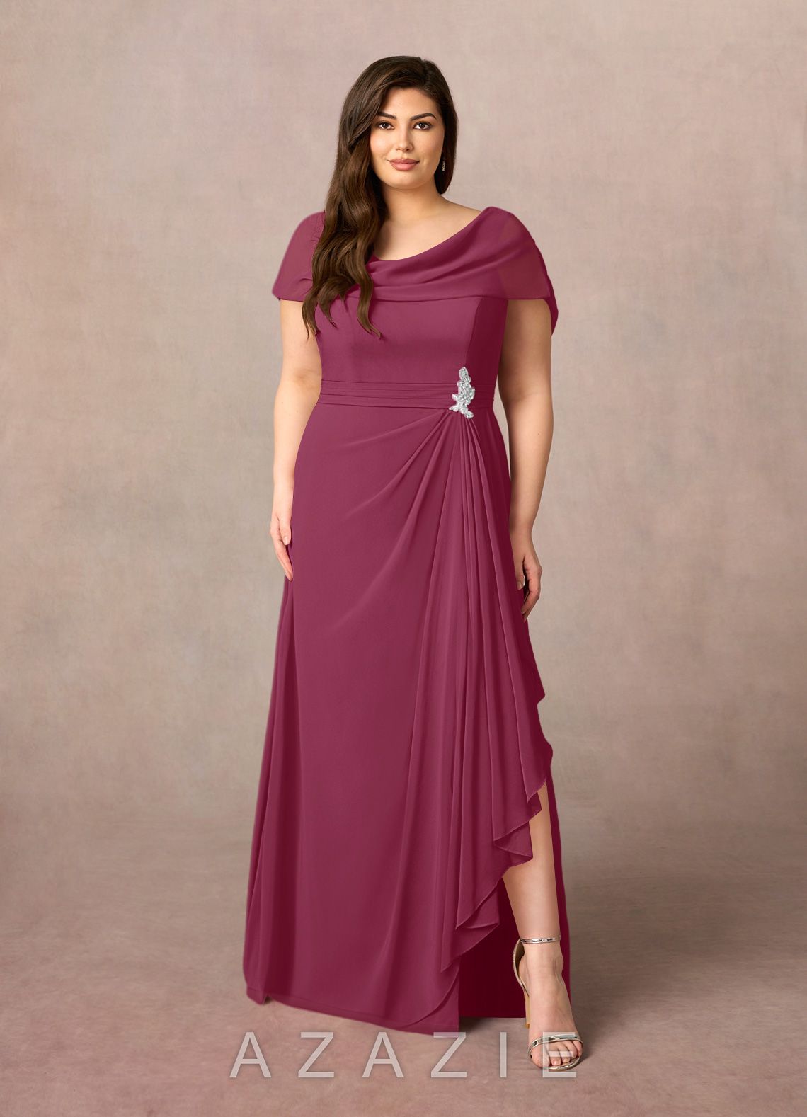 Azazie Mary Mulberry A-Line Side Slit Chiffon Dress mulberry