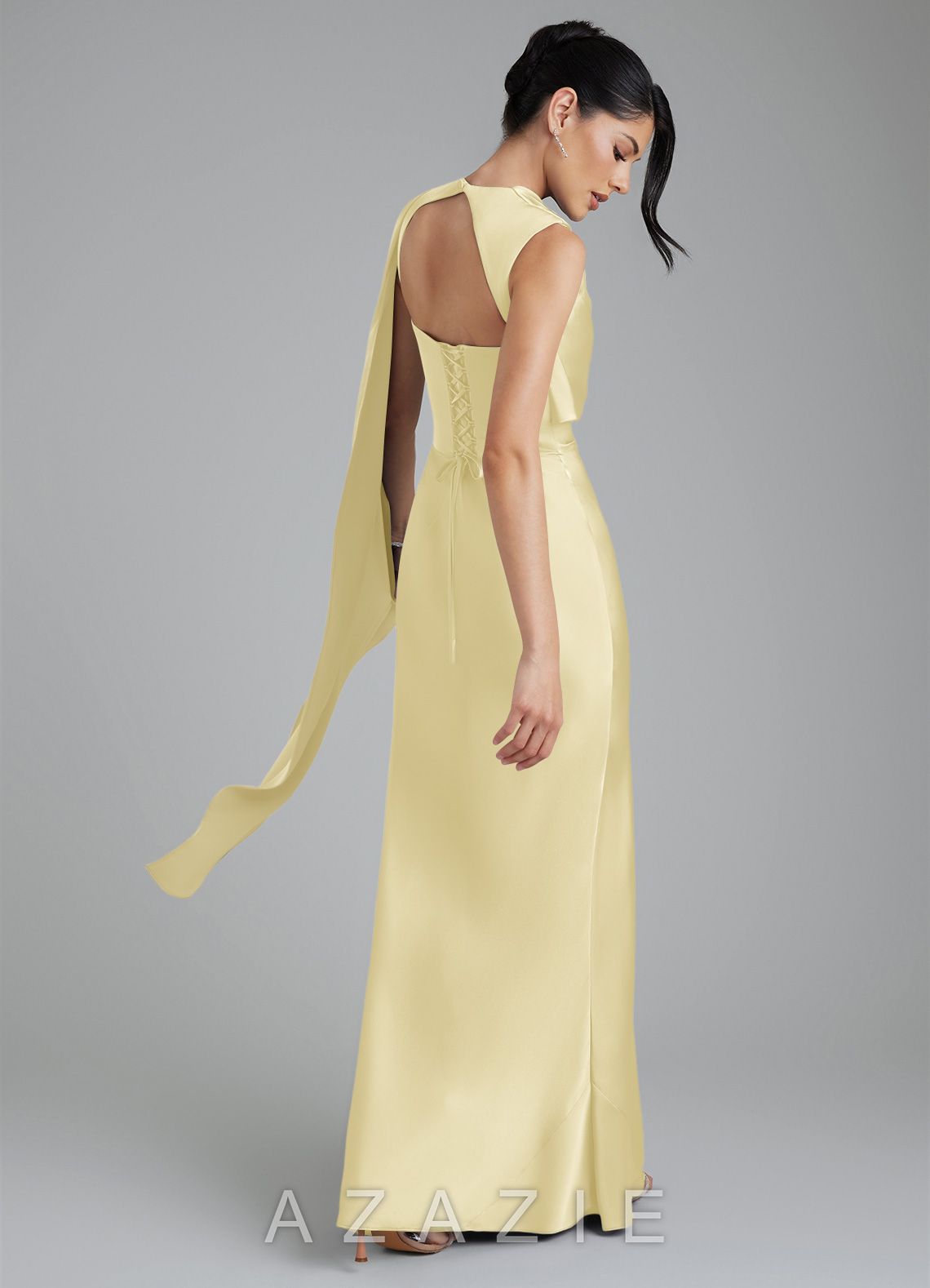 Azazie Taj Lemon Sorbet Mermaid Corset Stretch Satin Dress lemon_sorbet