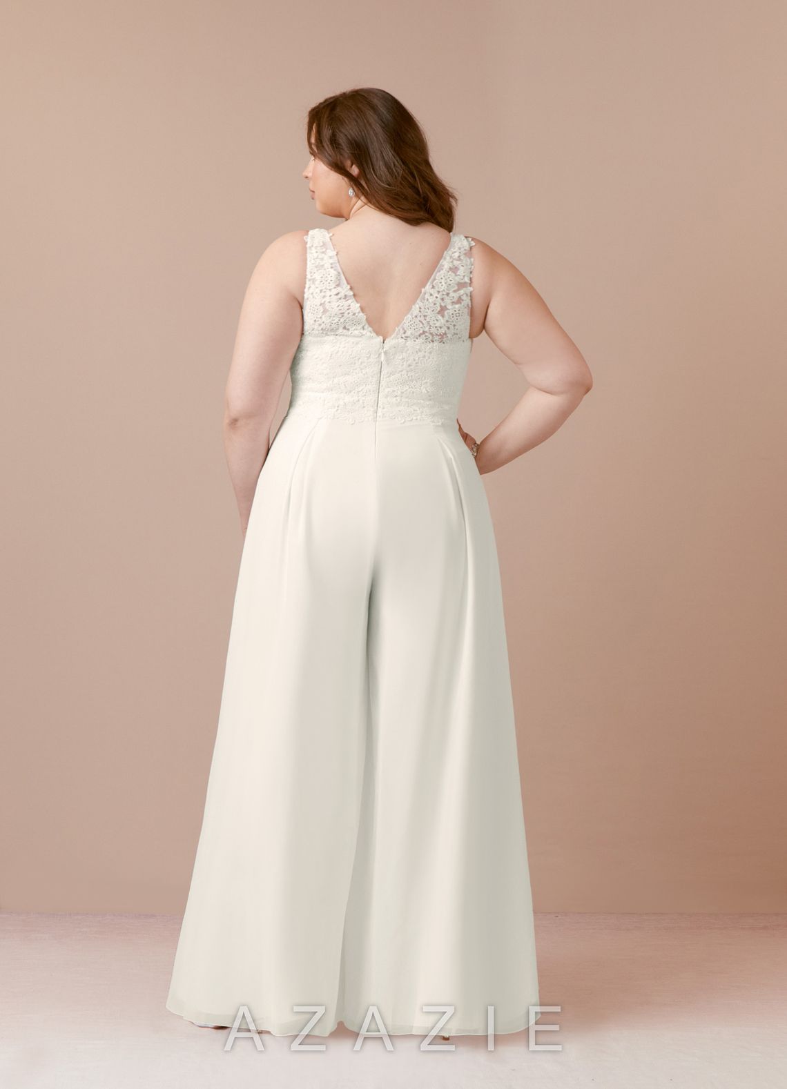 Azazie Florine Wedding Dress Cream Pant Styles V-Neck Lace Chiffon Dress cream