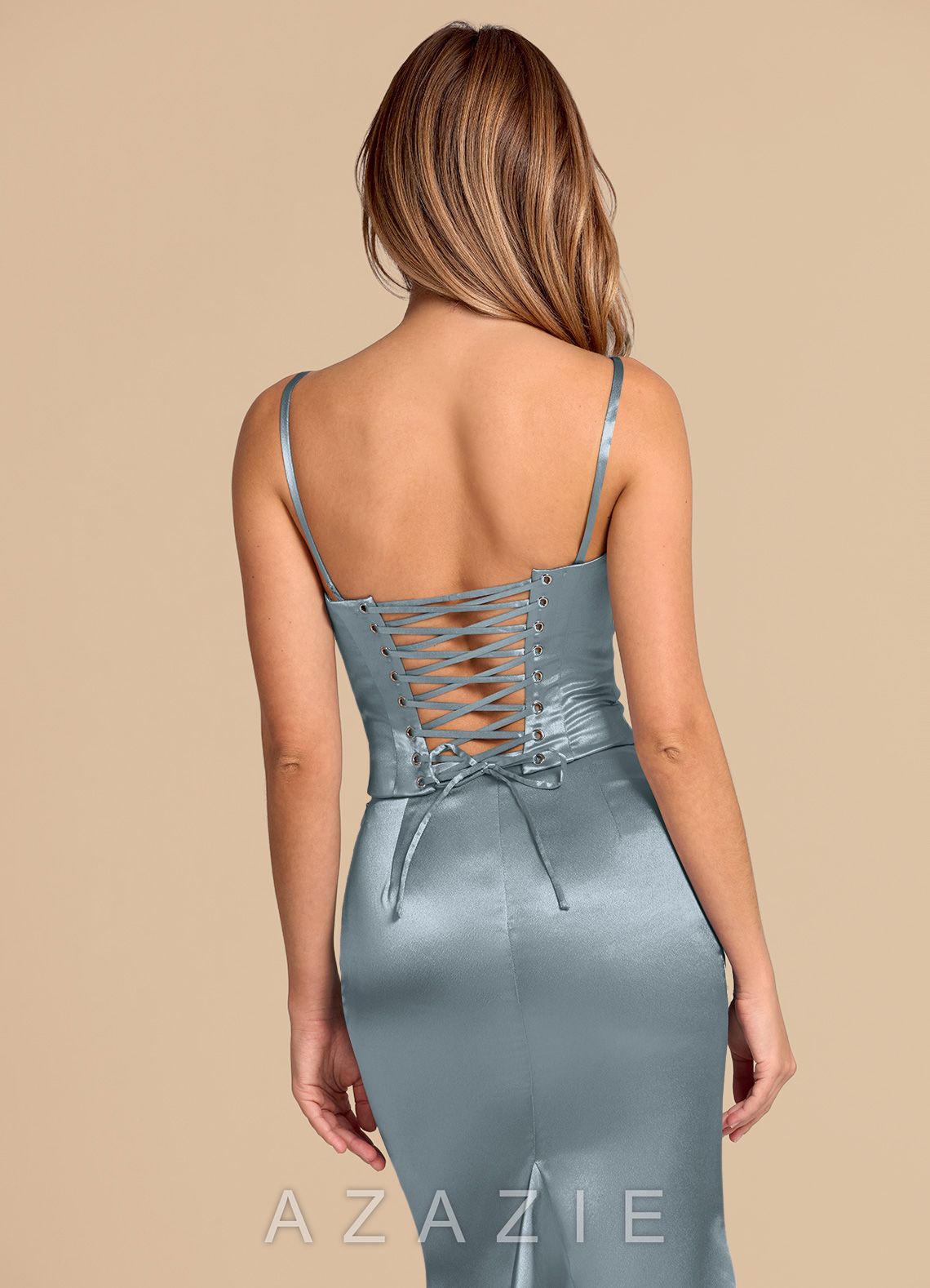 Azazie Sorrel Dusty Blue Mermaid Corset Metallic Satin Convertible Dress dusty_blue